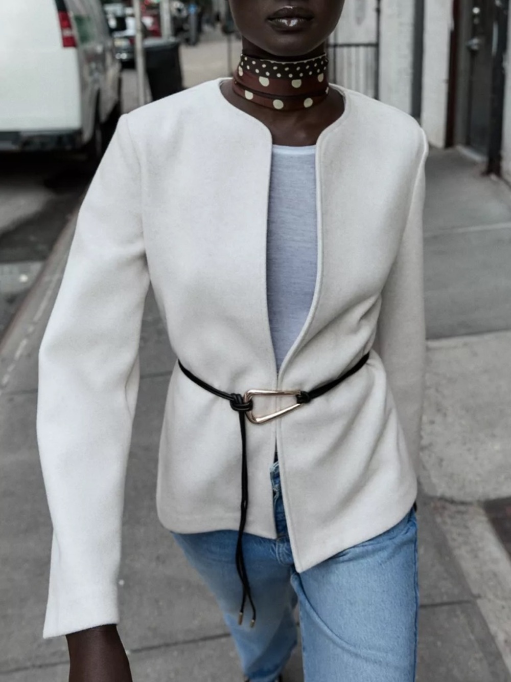 Zara Round Neck Belted Blazer
